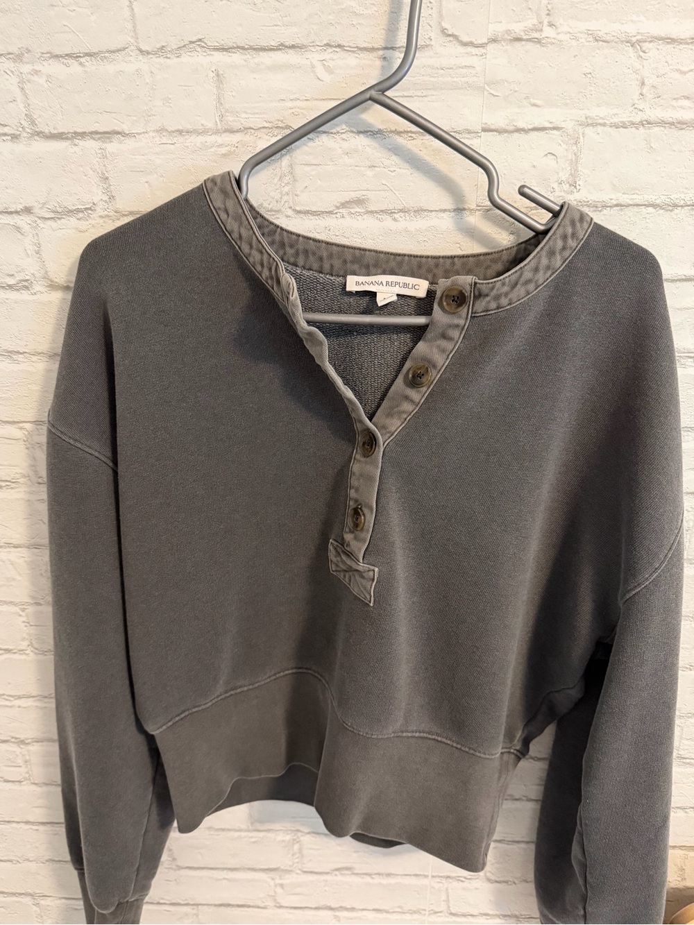Banana Republic Charcoal Gray Henley Sweatshirt